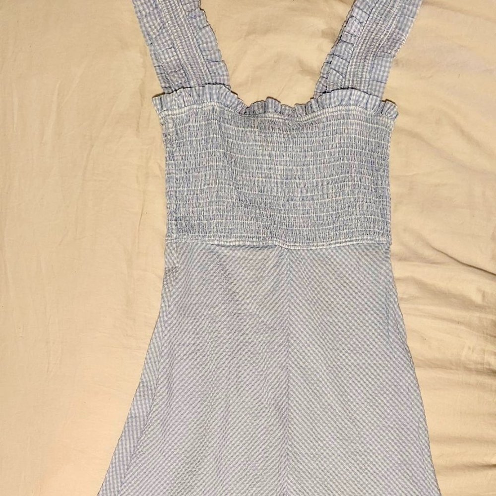 GANNI SSENSE Exclusive Blue and White Seersucker Check Long Dress - Picture 3 of 8